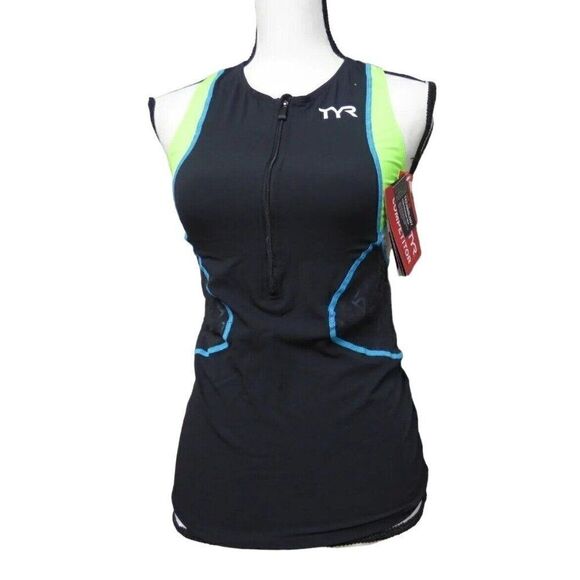$65.99 TYR Women's Competitor Singlet, Black, Green, Size S - Picture 1 of 6